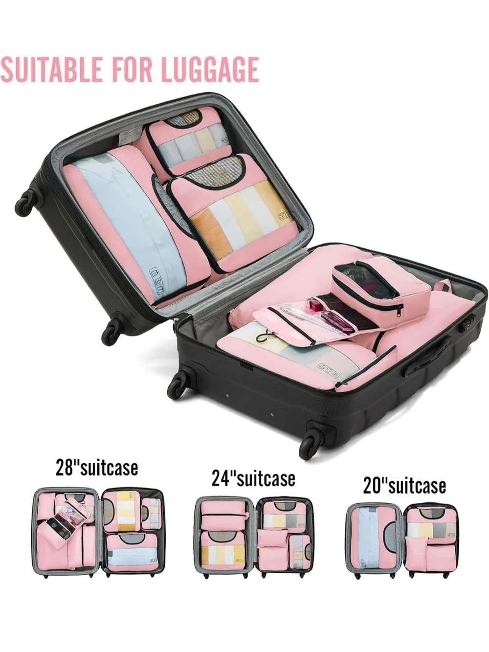 Pink Travel Packing Cubes and Toiletry Set with Hanging Organizer - Brand:
